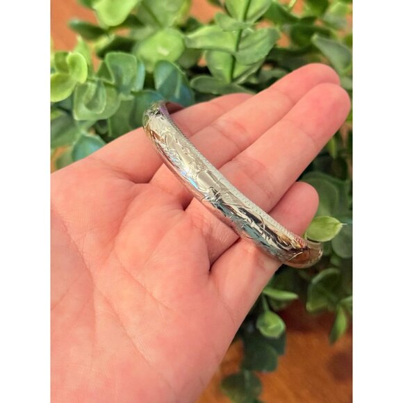 Vintage 925 Sterling Silver Bangle with Safety Chain - Picture 5 of 6